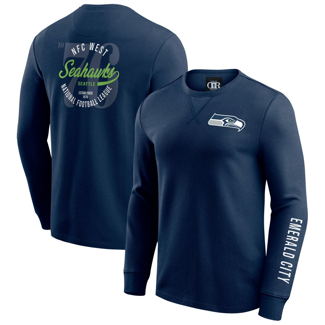 Seattle Seahawks Darius Rucker Collection Washed Waffle-Knit Long Sleeve T-Shirt - College Navy T-shirts