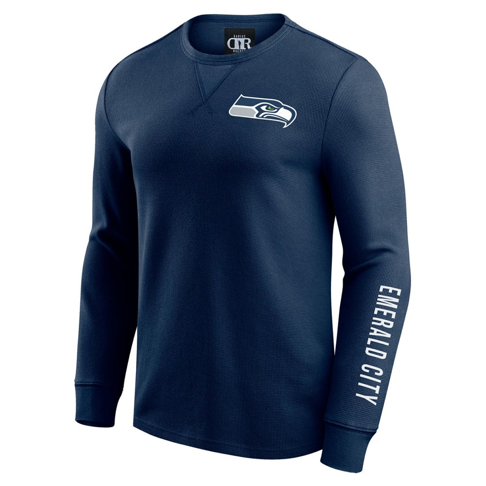 Seattle Seahawks Darius Rucker Collection Washed Waffle-Knit Long Sleeve T-Shirt - College Navy T-shirts
