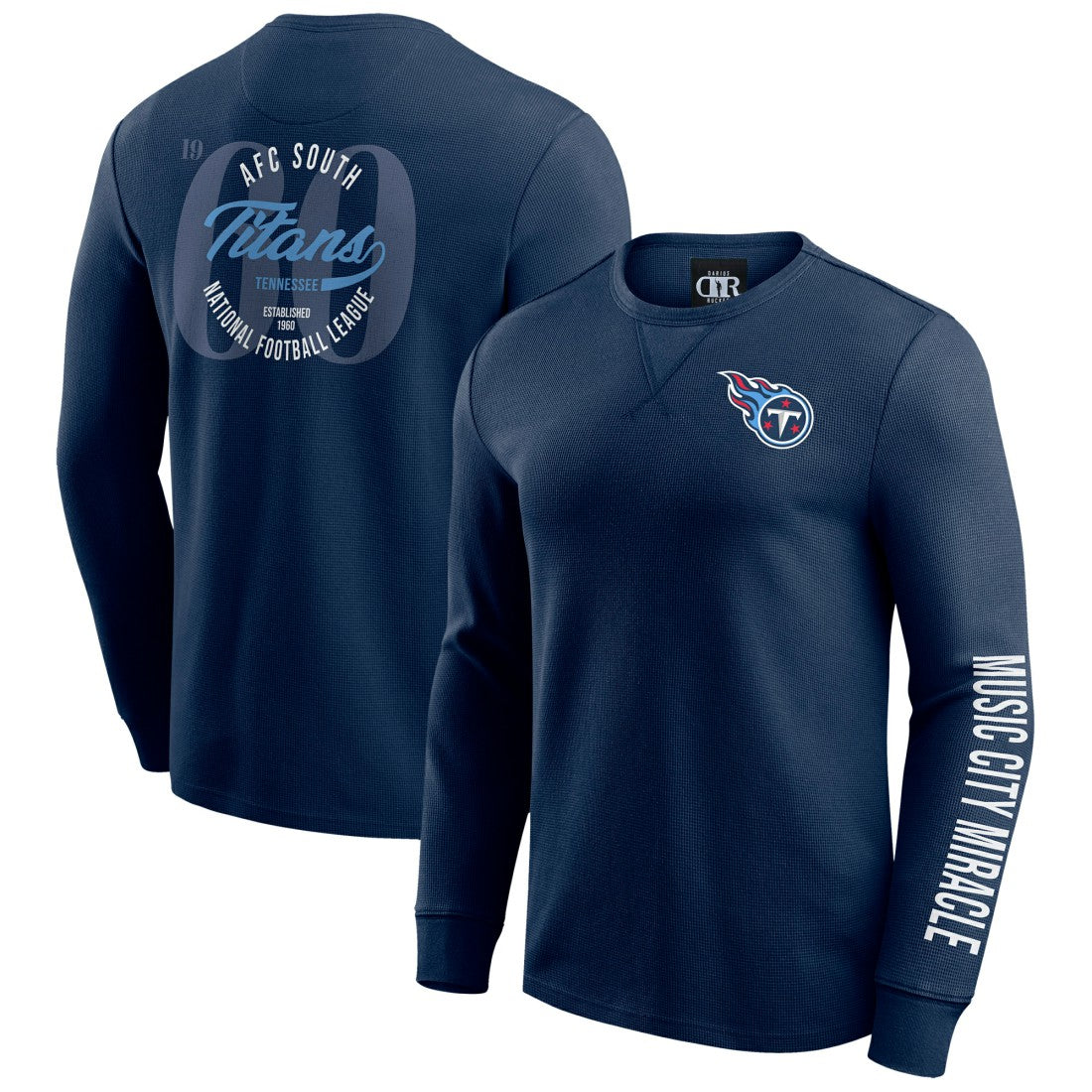 Tennessee Titans Darius Rucker Collection Washed Waffle-Knit Long Sleeve T-Shirt - Navy T-shirts