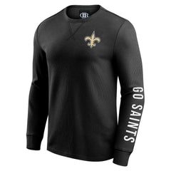 New Orleans Saints Darius Rucker Collection Washed Waffle-Knit Long Sleeve T-Shirt - Black T-shirts