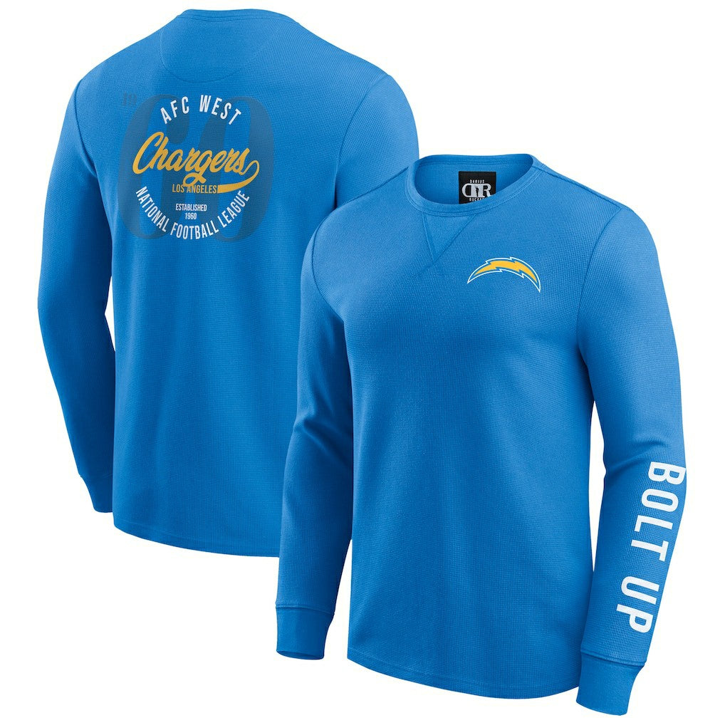 Los Angeles Chargers Darius Rucker Collection Washed Waffle-Knit Long Sleeve T-Shirt - Powder Blue T-shirts