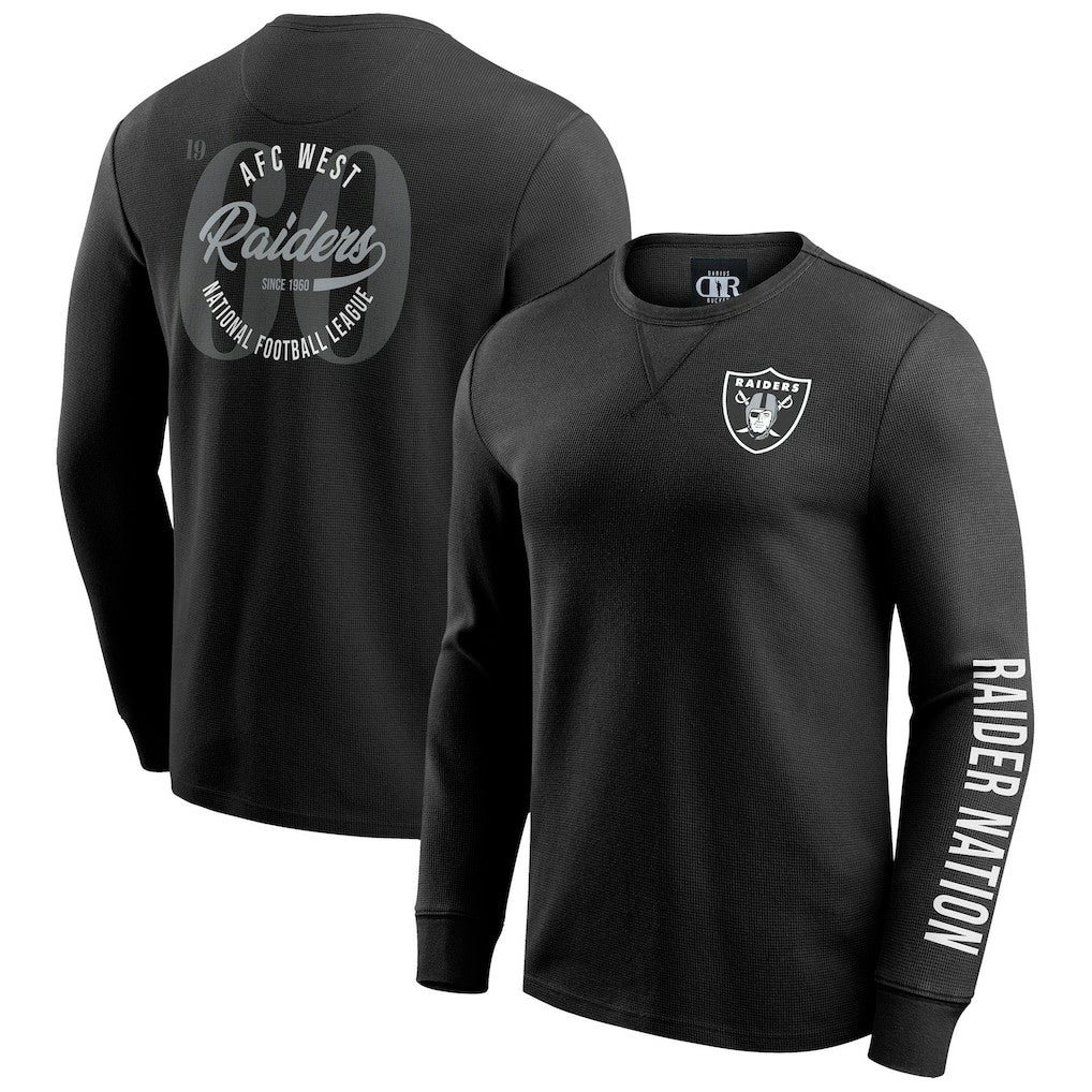 Las Vegas Raiders Darius Rucker Collection Washed Waffle-Knit Long Sleeve T-Shirt - Black T-shirts