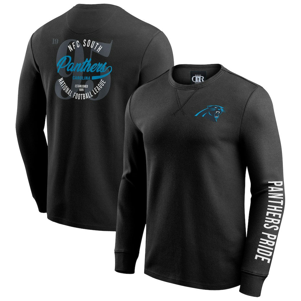 Carolina Panthers Darius Rucker Collection Washed Waffle-Knit Long Sleeve T-Shirt - Black T-shirts
