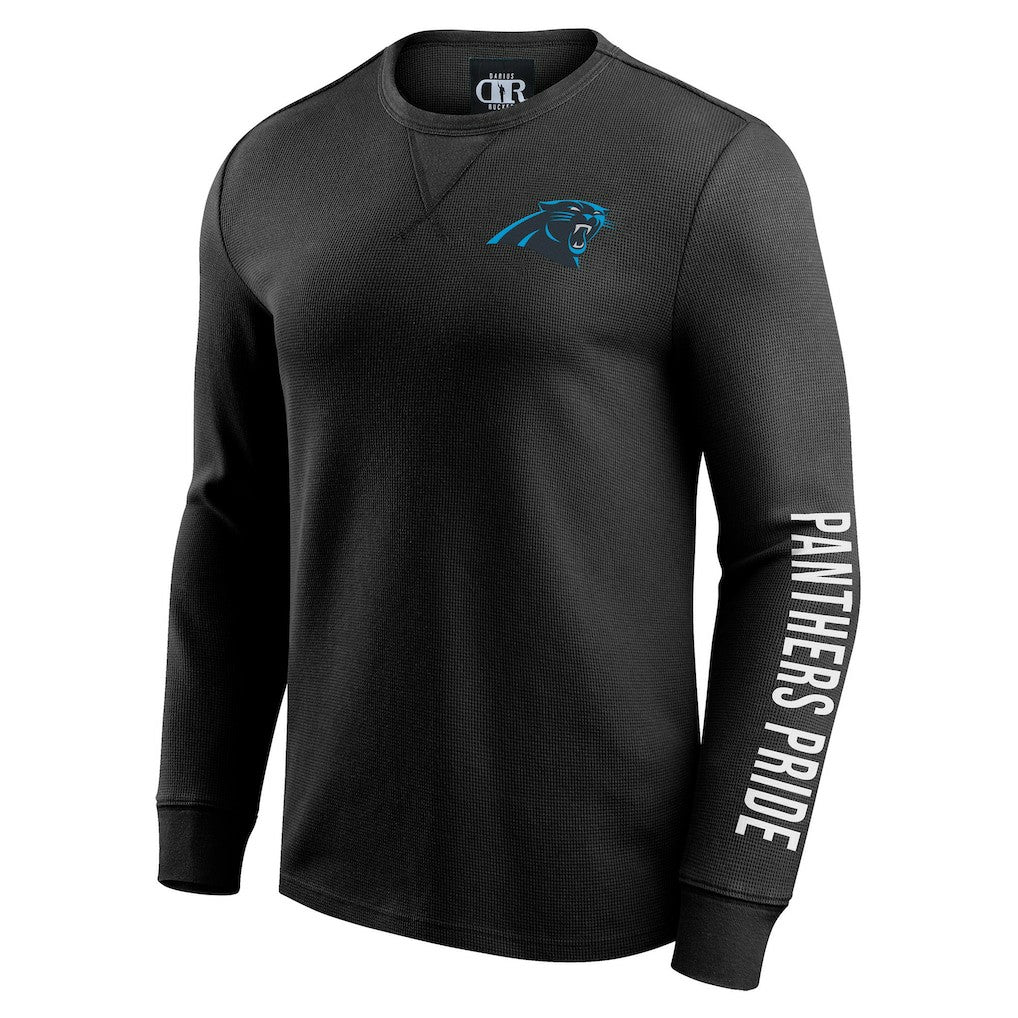 Carolina Panthers Darius Rucker Collection Washed Waffle-Knit Long Sleeve T-Shirt - Black T-shirts