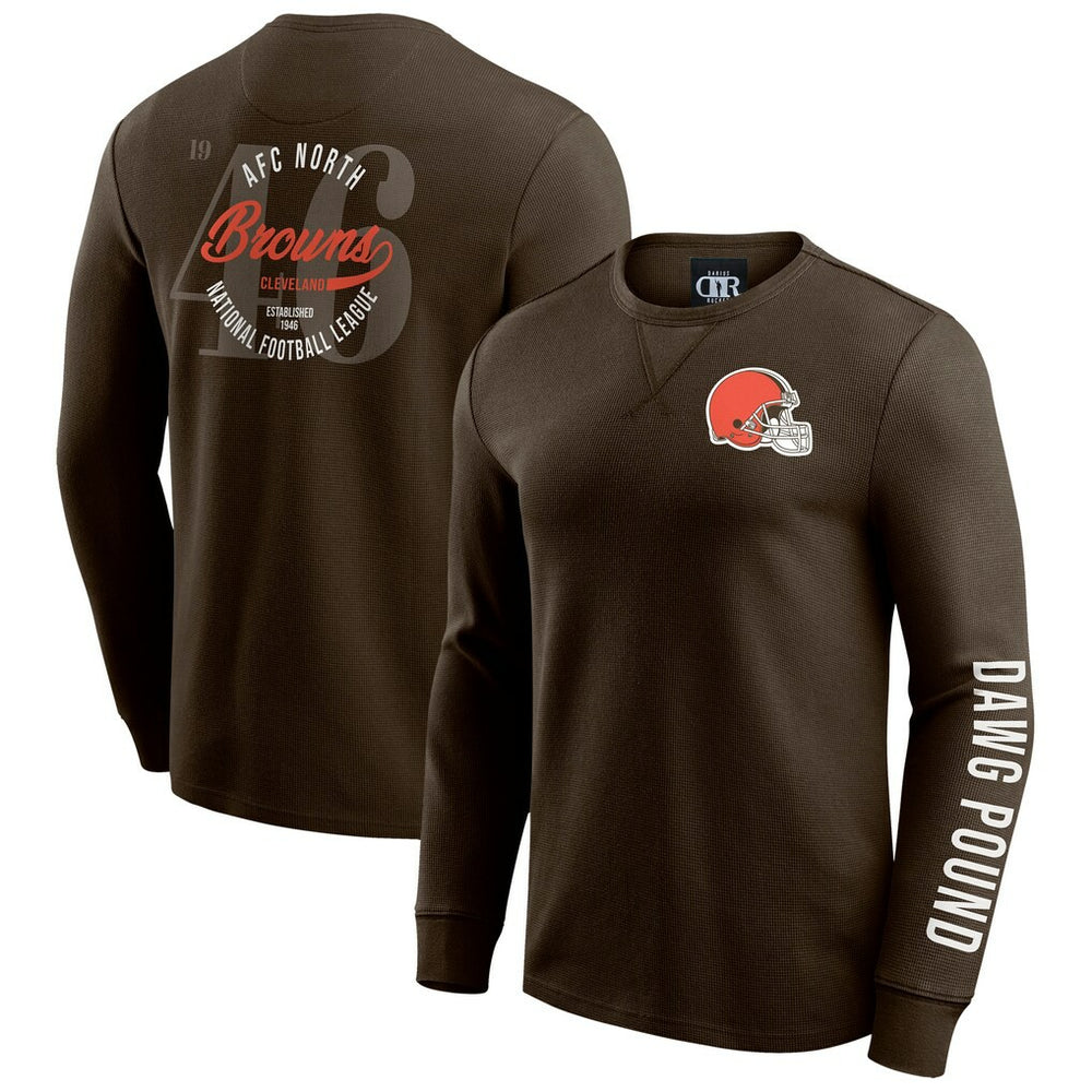 Cleveland Browns Darius Rucker Collection Washed Waffle-Knit Long Sleeve T-Shirt - Brown T-shirts