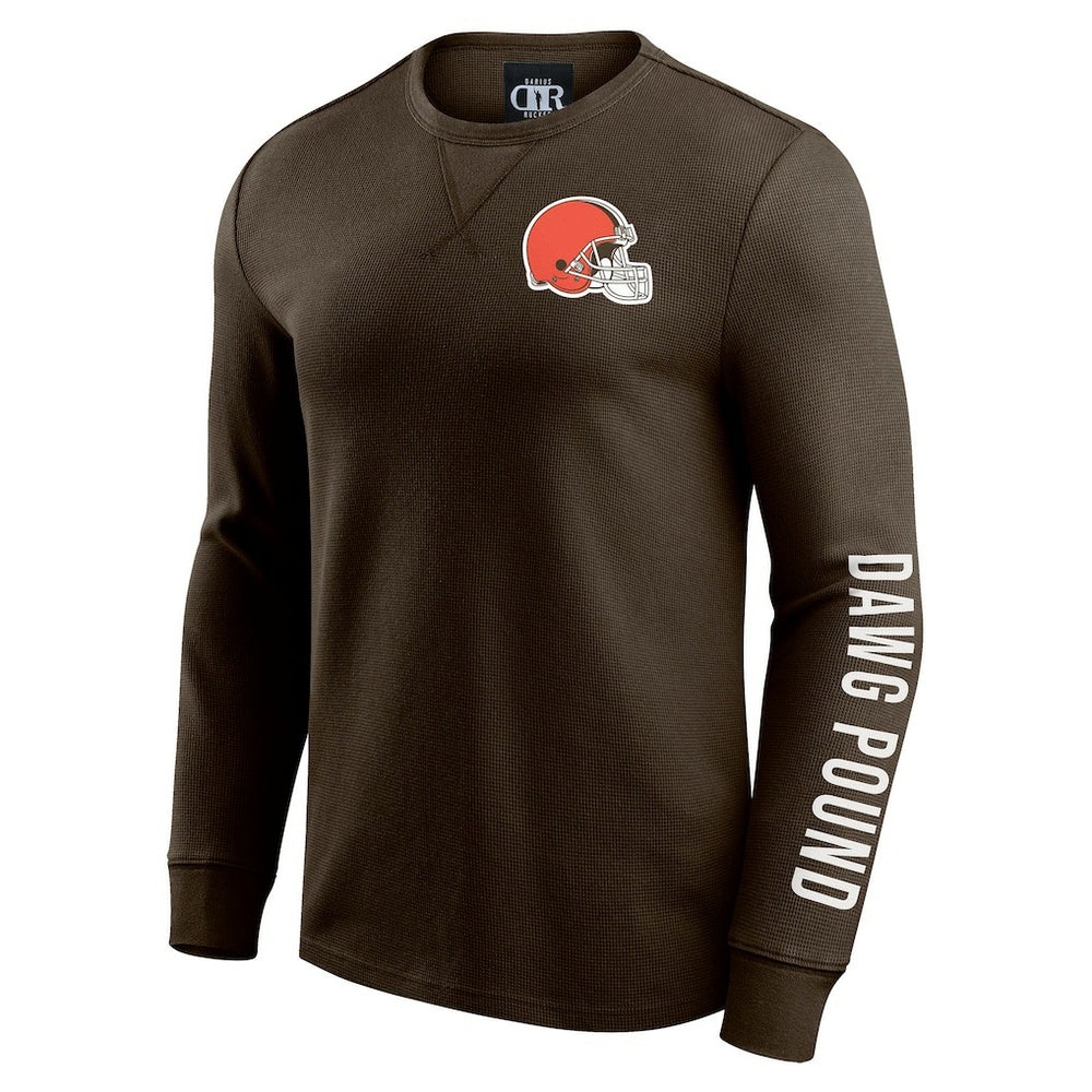 Cleveland Browns Darius Rucker Collection Washed Waffle-Knit Long Sleeve T-Shirt - Brown T-shirts