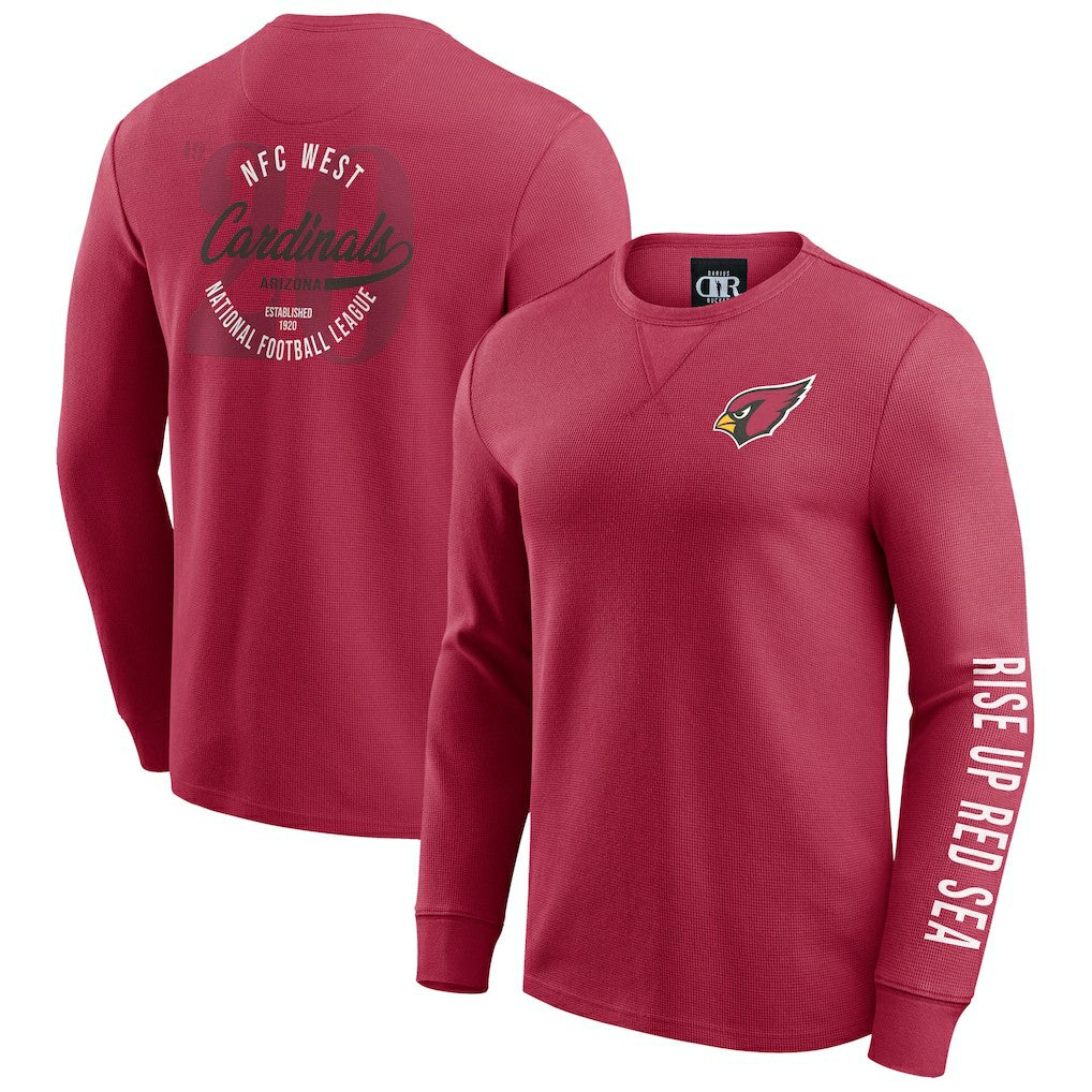 Arizona Cardinals Darius Rucker Collection Washed Waffle-Knit Long Sleeve T-Shirt - Red T-shirts