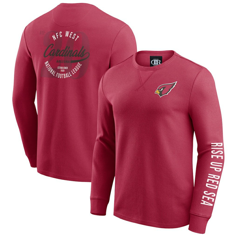 Arizona Cardinals Darius Rucker Collection Washed Waffle-Knit Long Sleeve T-Shirt - Red T-shirts