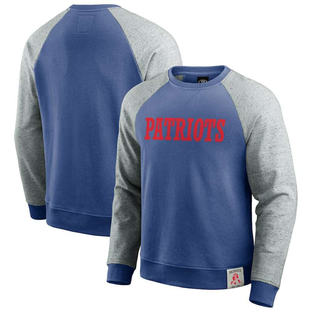 New England Patriots Darius Rucker Collection Throwback Color Block Raglan Pullover Sweatshirt - Royal/Heather Gray Pullover