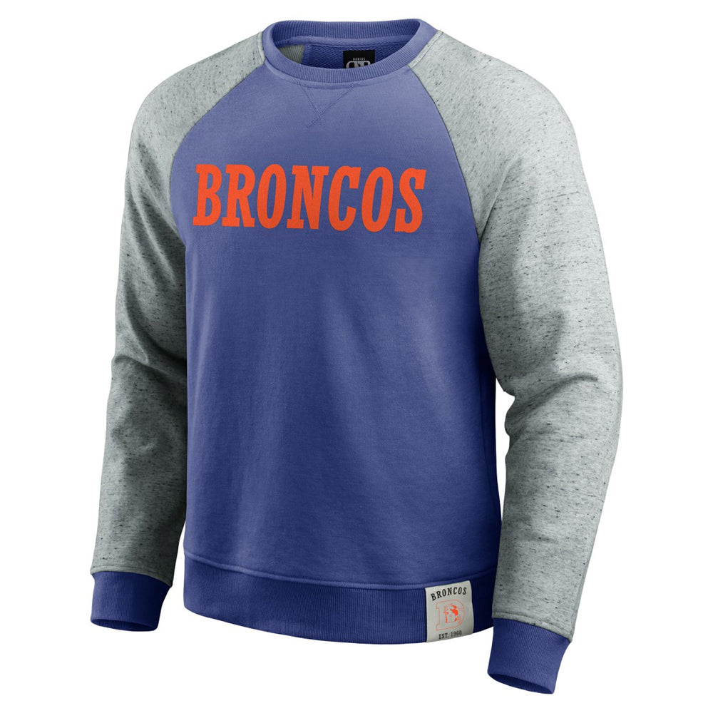 Denver Broncos Darius Rucker Collection Throwback Color Block Raglan Pullover Sweatshirt - Royal/Heather Gray Pullover