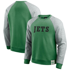 New York Jets Darius Rucker Collection Throwback Color Block Raglan Pullover Sweatshirt - Kelly Green/Heather Gray Pullover