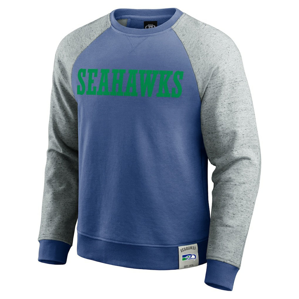 Seattle Seahawks Darius Rucker Collection Throwback Color Block Raglan Pullover Sweatshirt - Royal/Heather Gray Pullover