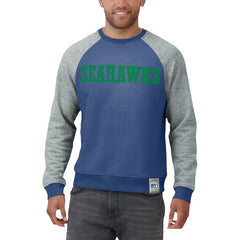 Seattle Seahawks Darius Rucker Collection Throwback Color Block Raglan Pullover Sweatshirt - Royal/Heather Gray Pullover