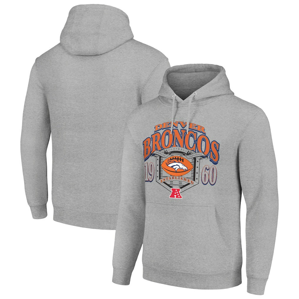 Denver Broncos Starter 80s Retro Pullover Hoodie - Heather Gray Hoodies