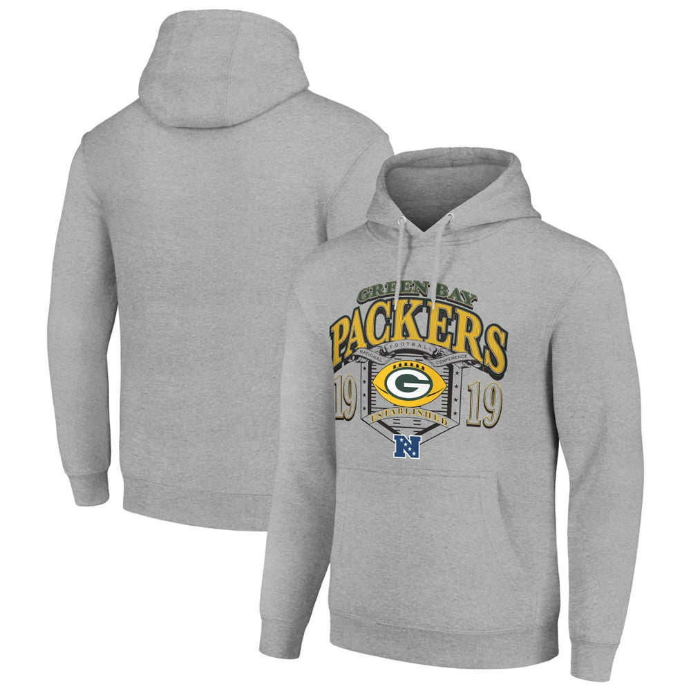 Green Bay Packers Starter 80s Retro Pullover Hoodie - Heather Gray Hoodies