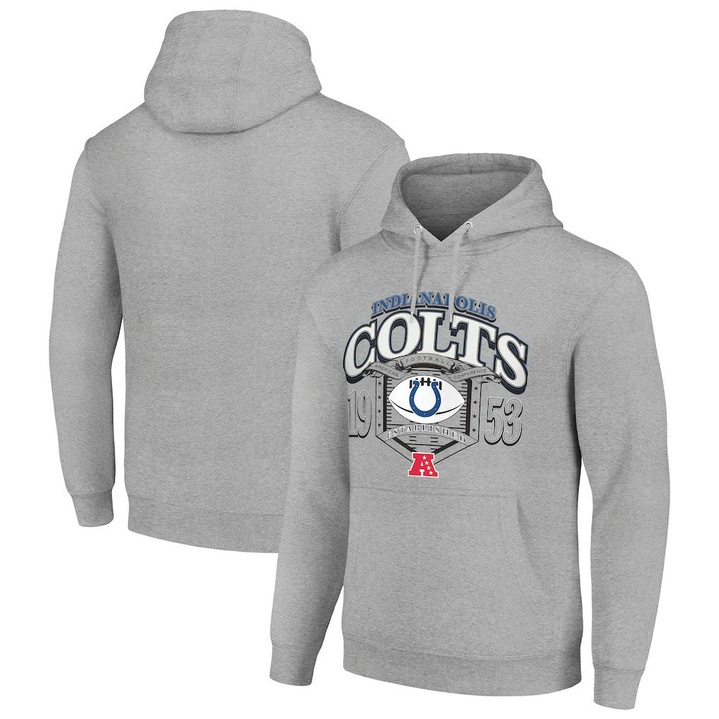 Indianapolis Colts Starter 80s Retro Pullover Hoodie - Heather Gray Hoodies