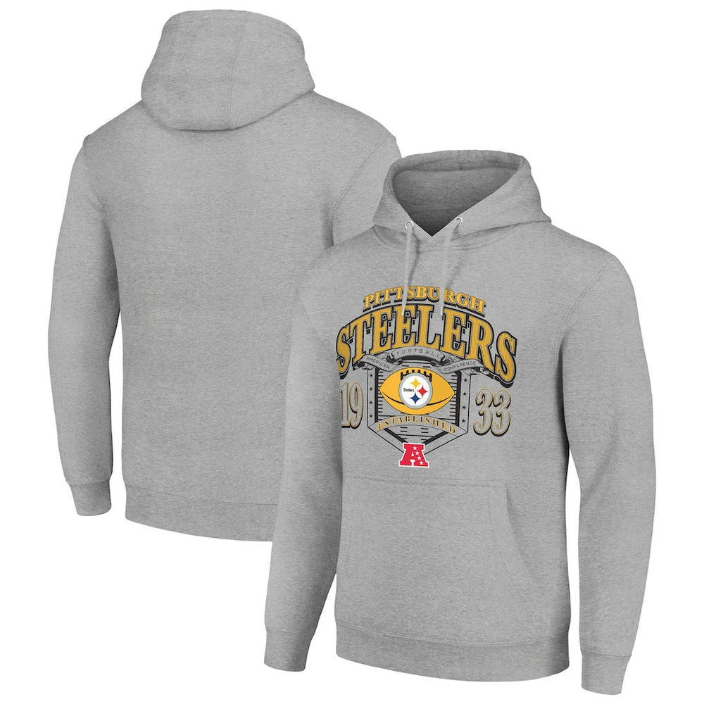 Pittsburgh Steelers Starter 80s Retro Pullover Hoodie - Heather Gray Hoodies