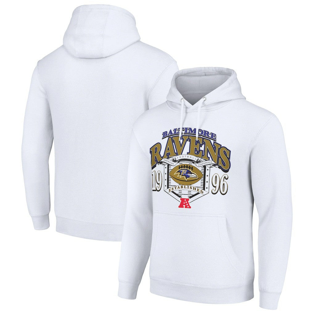 Baltimore Ravens Starter 80s Retro Pullover Hoodie - White Hoodies