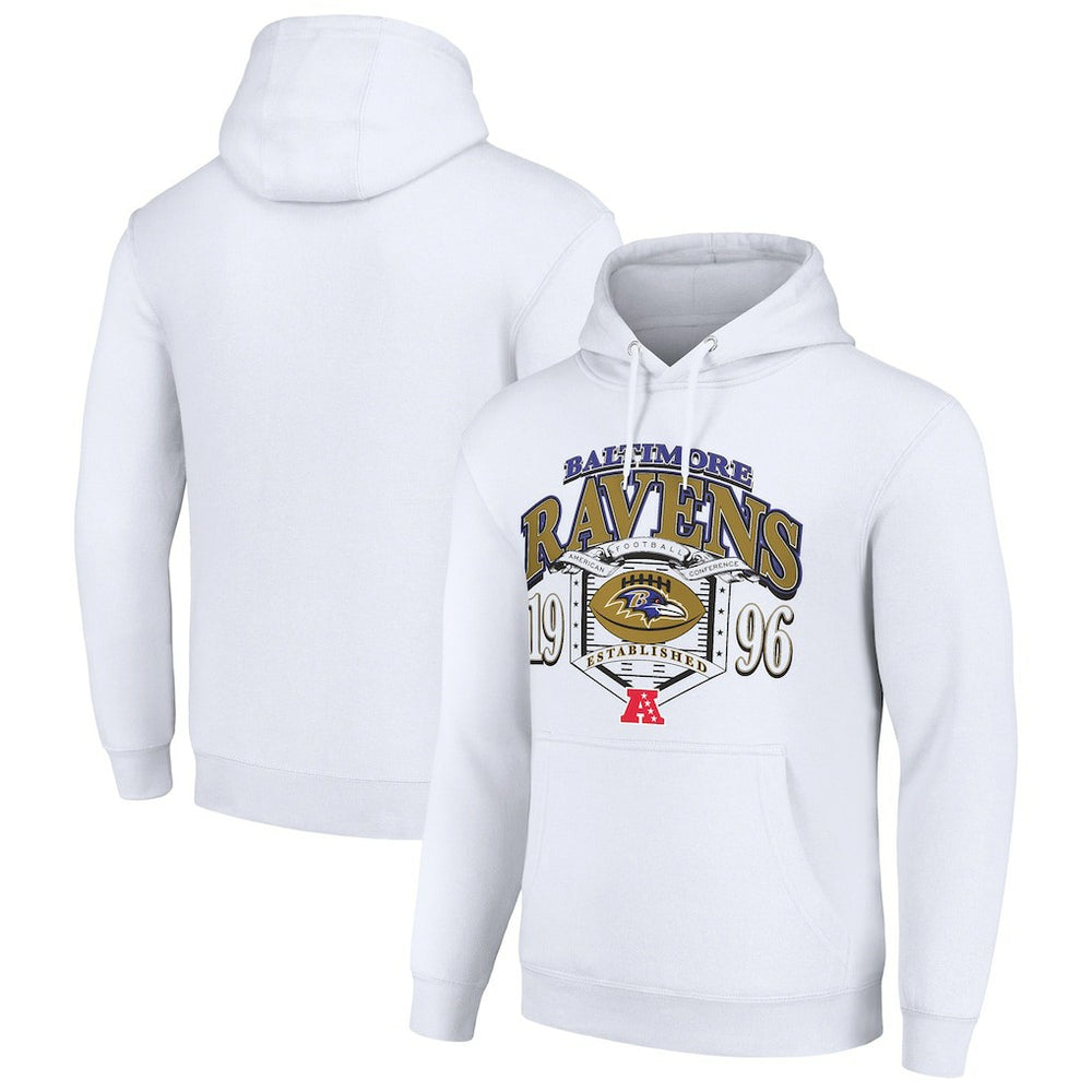 Baltimore Ravens Starter 80s Retro Pullover Hoodie - White Hoodies