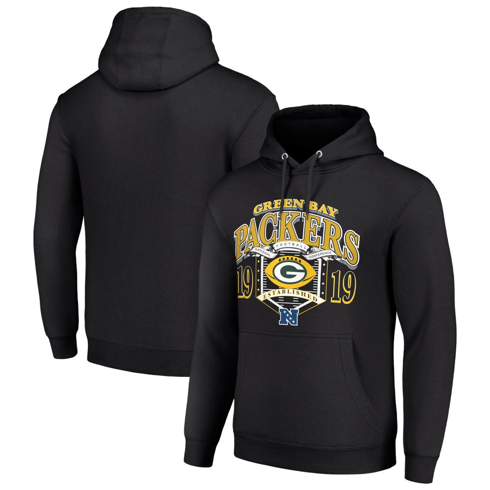 Green Bay Packers Starter 80s Retro Pullover Hoodie - Black Hoodies