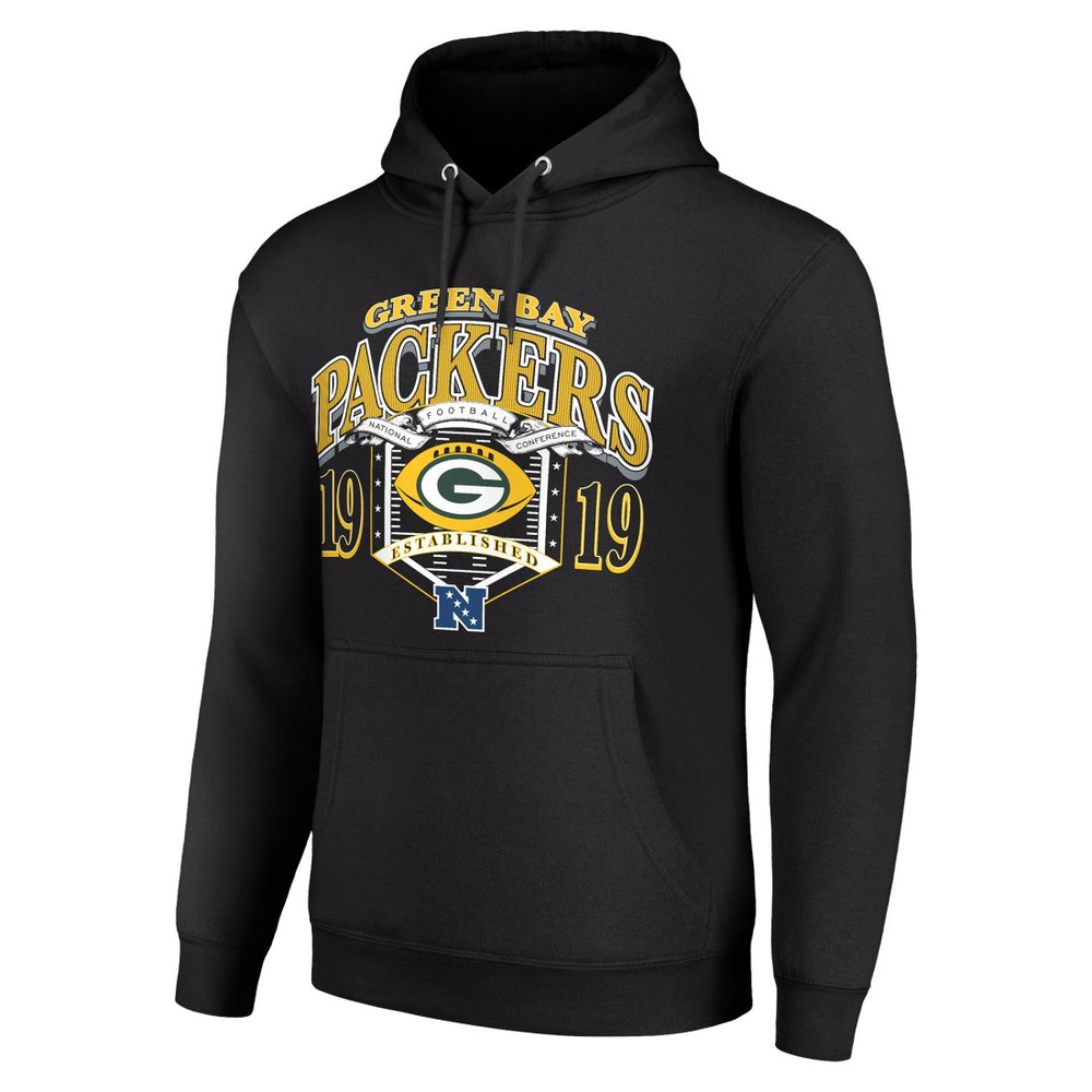 Green Bay Packers Starter 80s Retro Pullover Hoodie - Black Hoodies