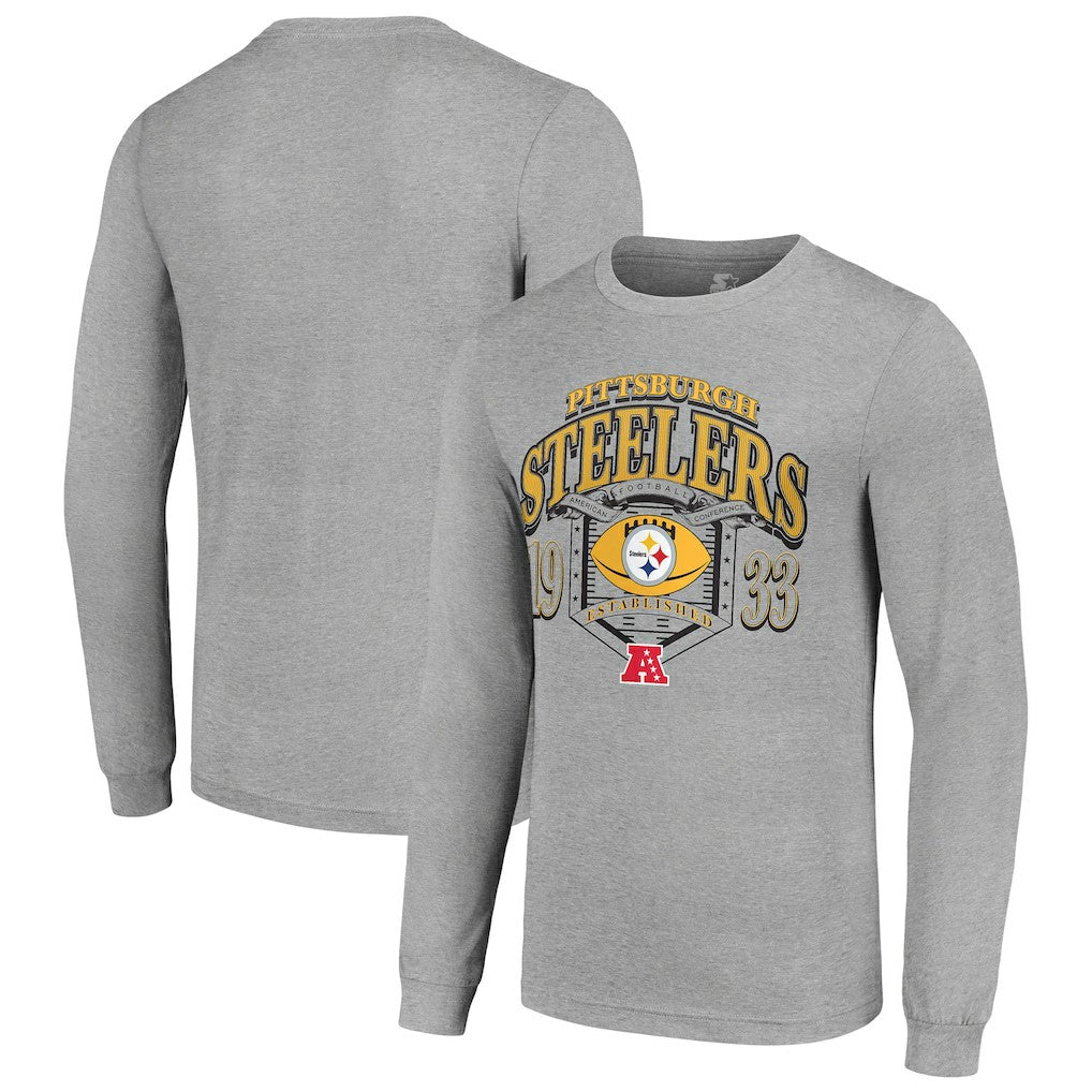 Pittsburgh Steelers Starter Retro Long Sleeve Graphic T-Shirt - Heather Gray T-shirts