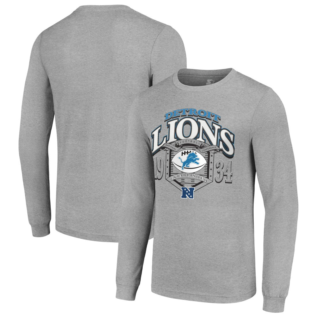 Detroit Lions Starter Retro Long Sleeve Graphic T-Shirt - Heather Gray T-shirts