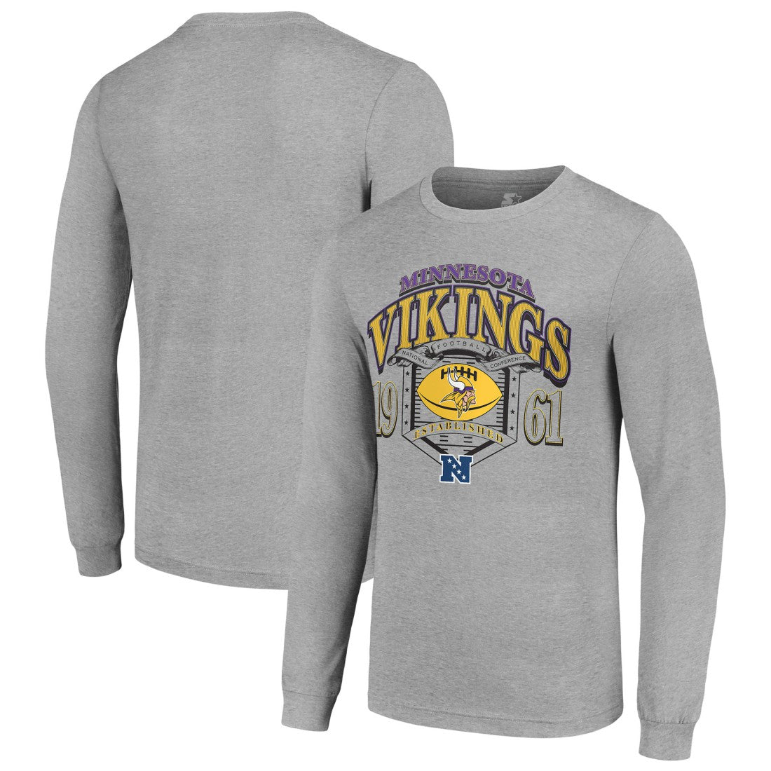 Minnesota Vikings Starter Retro Long Sleeve Graphic T-Shirt - Heather Gray T-shirts