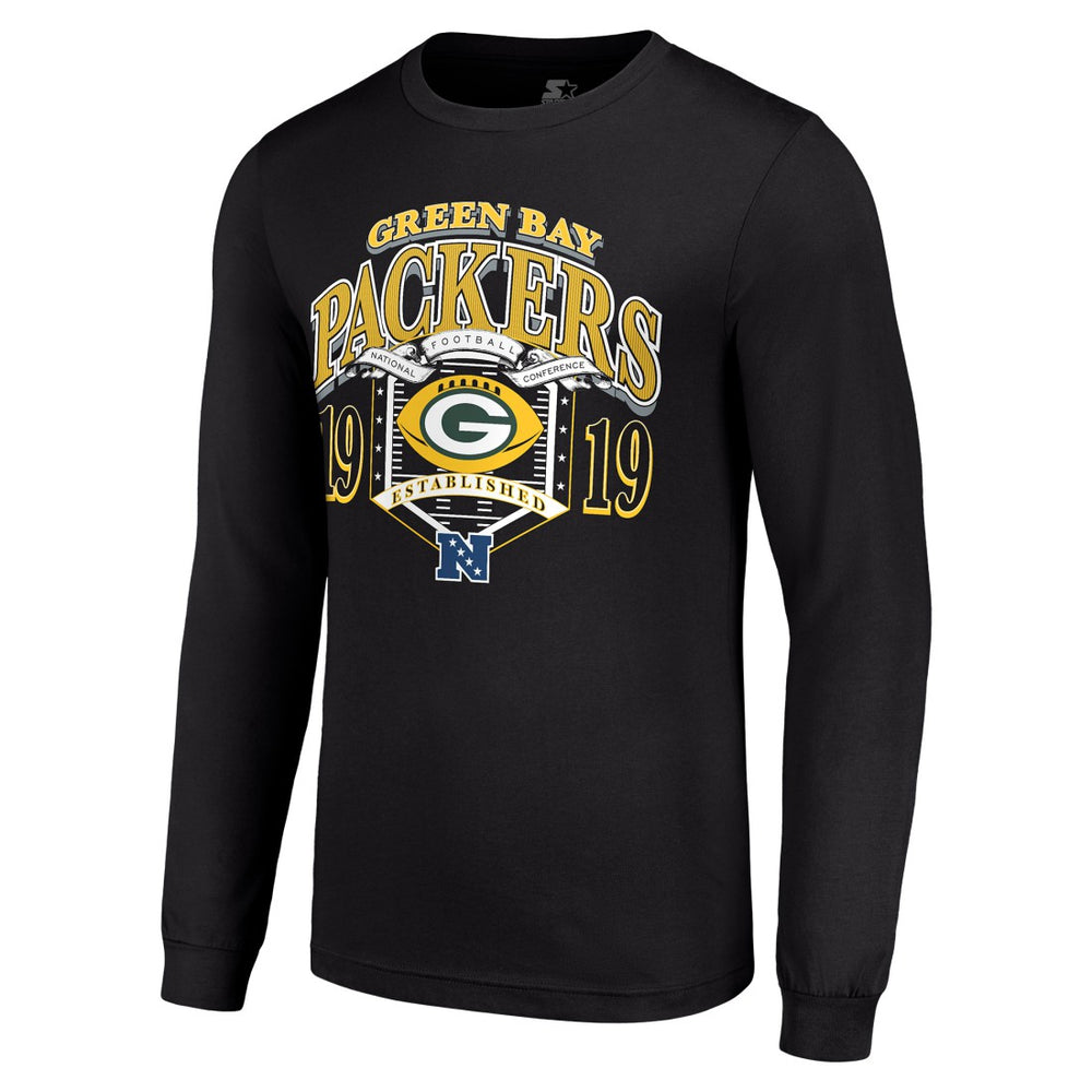 Green Bay Packers Starter Retro Long Sleeve Graphic T-Shirt - Black T-shirts