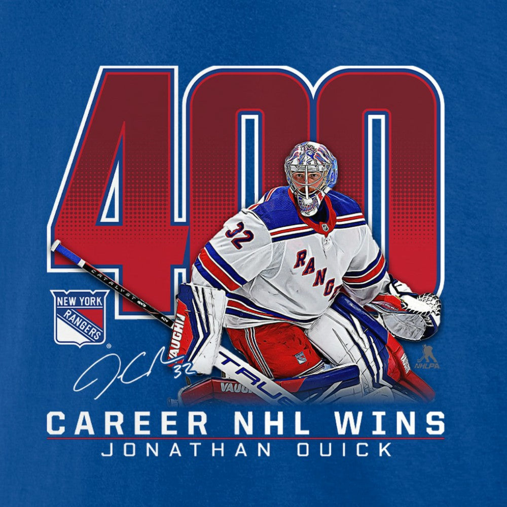 Jonathan Quick New York Rangers 400 Career Wins T-Shirt - Blue | US 201517649