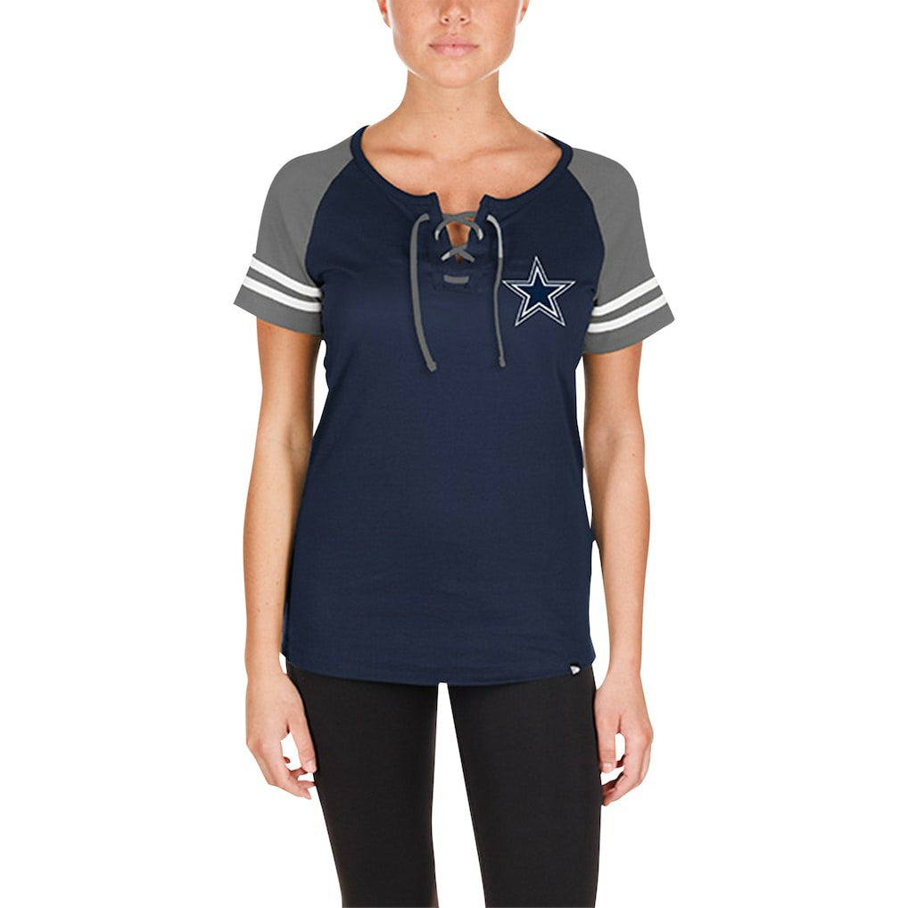 Dallas Cowboys New Era Women's Lace-Up Raglan T-Shirt - Navy T-shirts