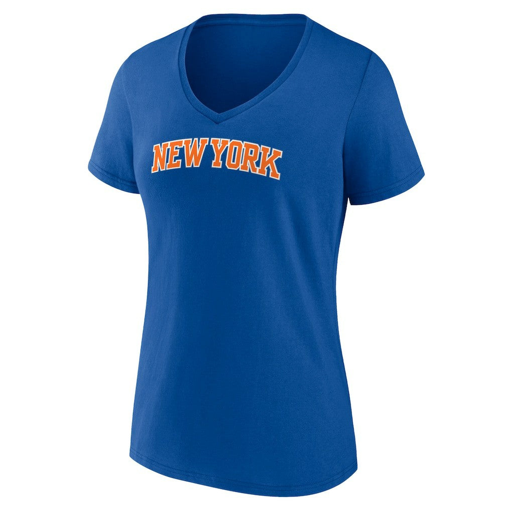 New York Knicks Women's Wordmark Team V-Neck T-Shirt Blue