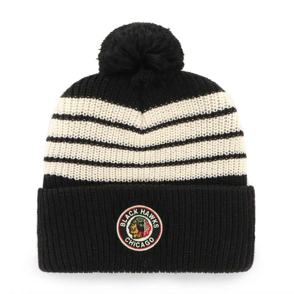 Chicago Blackhawks '47 Old Time Hockey Barn Cuffed Knit Hat with Pom - Black | US 201534449