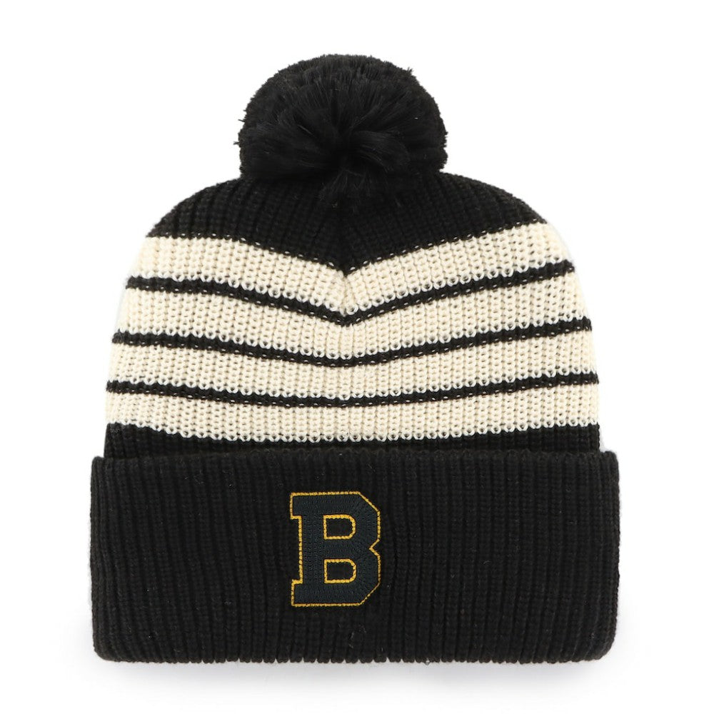 Boston Bruins '47 Old Time Hockey Barn Cuffed Knit Hat with Pom - Black | US 201534453