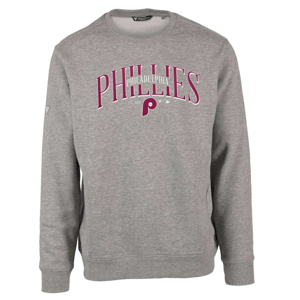 Philadelphia Phillies Levelwear Zane Cooperstown Collection Retro Spellout Pullover Sweatshirt - Gray Pullover