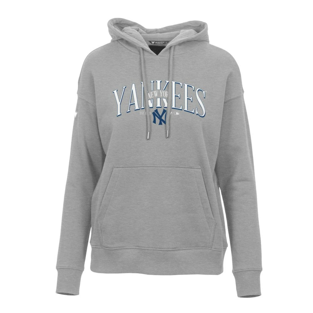 New York Yankees Levelwear Women's Adorn Cooperstown Collection Retro Spellout Pullover Hoodie - Gray Hoodies