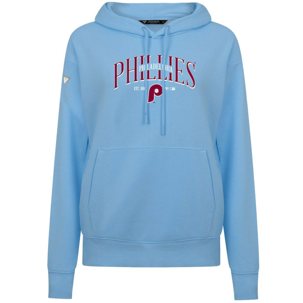 Philadelphia Phillies Levelwear Women's Adorn Cooperstown Collection Retro Spellout Pullover Hoodie - Blue Hoodies