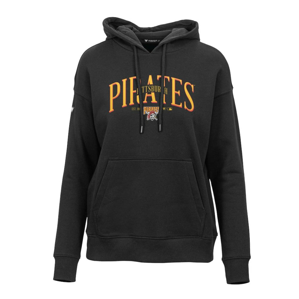 Pittsburgh Pirates Levelwear Women's Adorn Cooperstown Collection Retro Spellout Pullover Hoodie - Black Hoodies