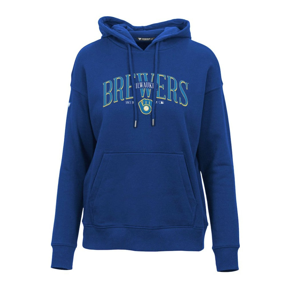 Milwaukee Brewers Levelwear Women's Adorn Cooperstown Collection Retro Spellout Pullover Hoodie - Royal Hoodies