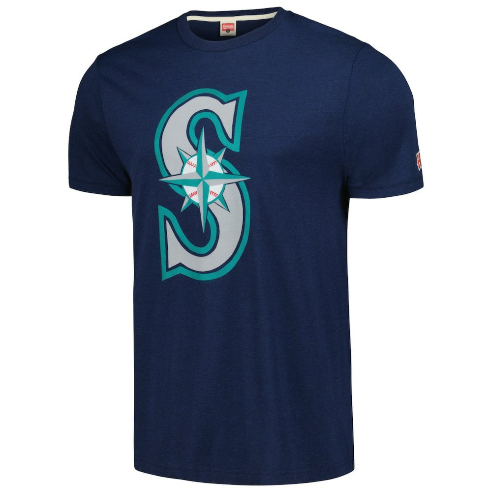 Seattle Mariners Homage Hand-Drawn Logo Tri-Blend T-Shirt - Navy T-shirts
