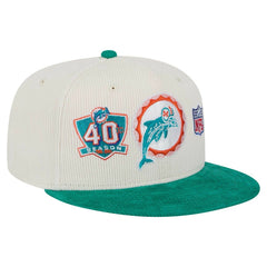 Miami Dolphins New Era Throwback Corduroy 59FIFTY Fitted Hat - Cream/Aqua Hats