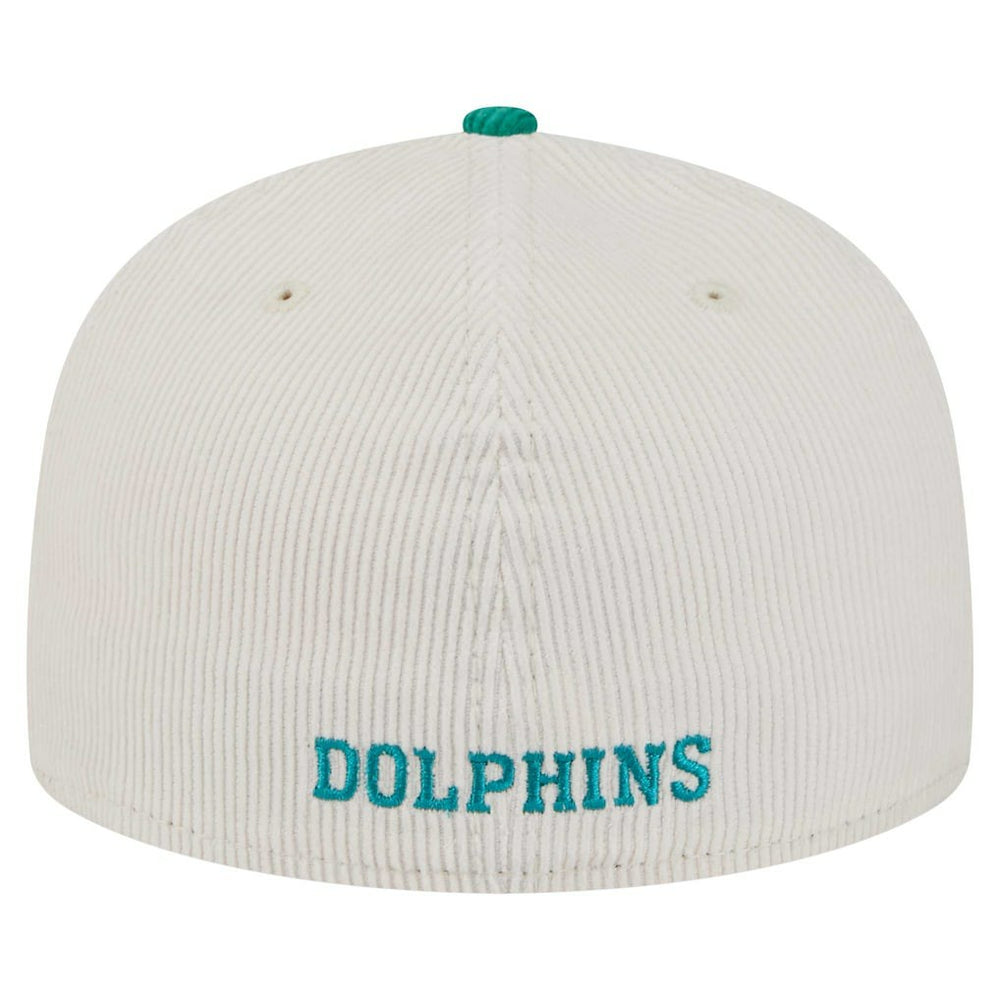 Miami Dolphins New Era Throwback Corduroy 59FIFTY Fitted Hat - Cream/Aqua Hats