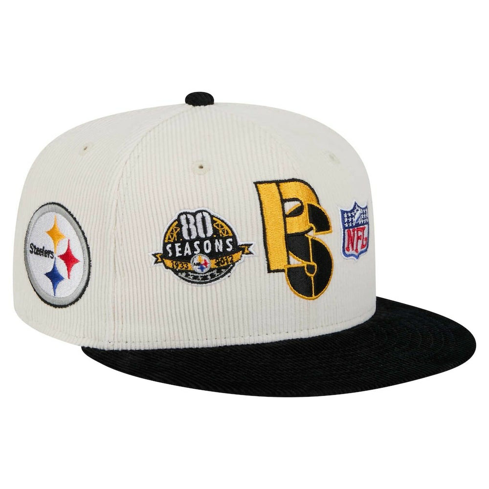 Pittsburgh Steelers New Era Corduroy 59FIFTY Fitted Hat - Cream/Black Hats