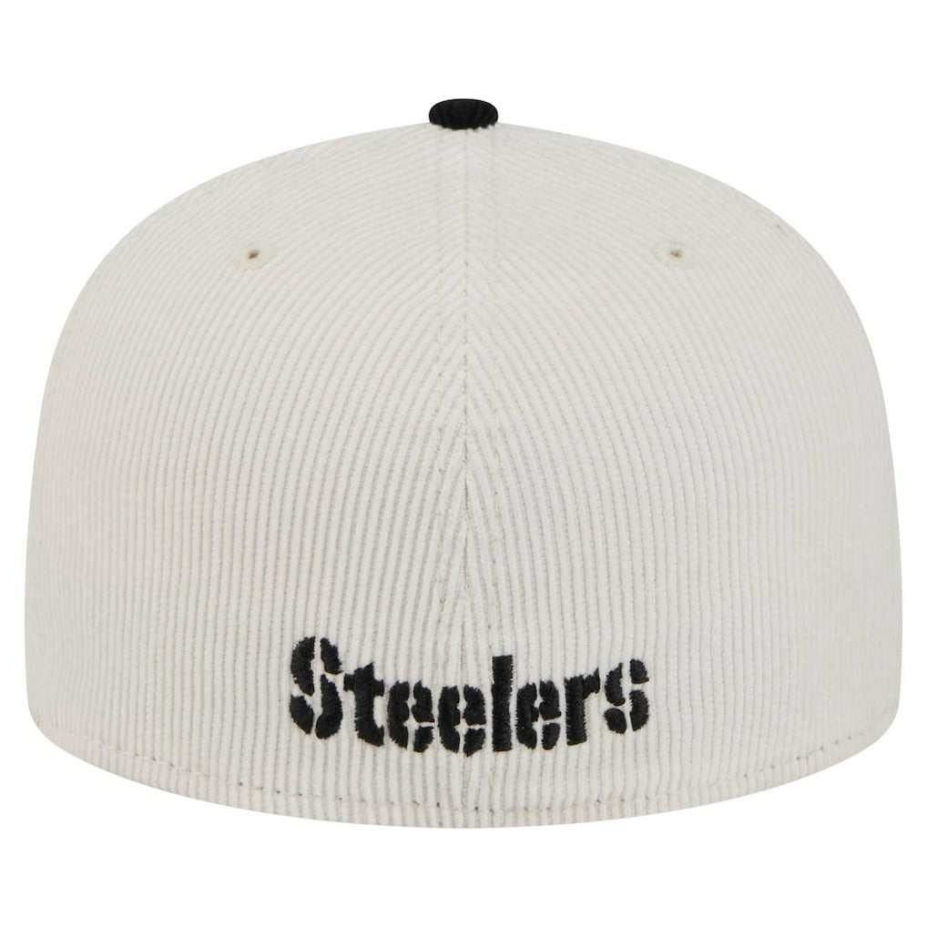 Pittsburgh Steelers New Era Corduroy 59FIFTY Fitted Hat - Cream/Black Hats