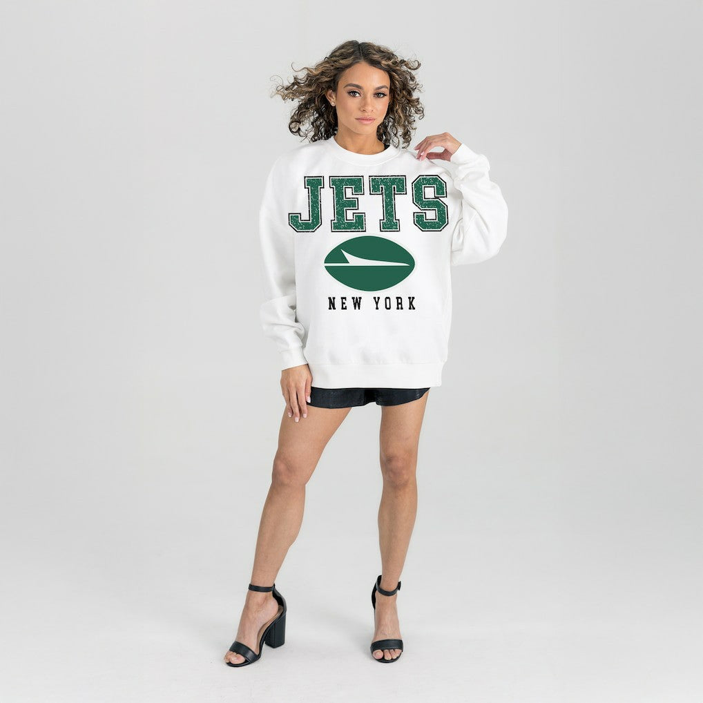 New York Jets Gameday Couture Women's Sunday Drives Oversized Crewneck Pullover Sweatshirt - White Pullover