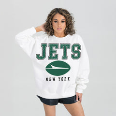 New York Jets Gameday Couture Women's Sunday Drives Oversized Crewneck Pullover Sweatshirt - White Pullover