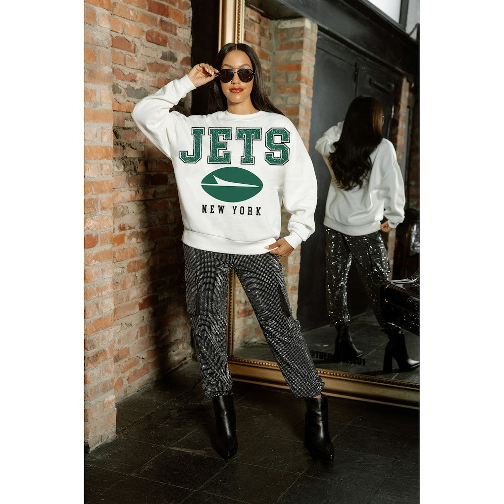 New York Jets Gameday Couture Women's Sunday Drives Oversized Crewneck Pullover Sweatshirt - White Pullover