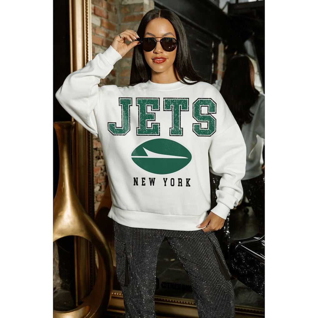 New York Jets Gameday Couture Women's Sunday Drives Oversized Crewneck Pullover Sweatshirt - White Pullover