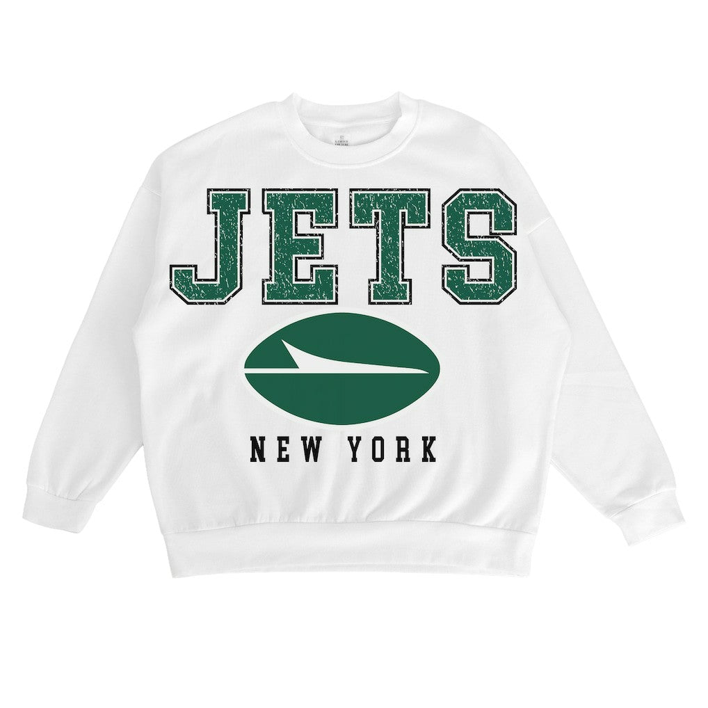 New York Jets Gameday Couture Women's Sunday Drives Oversized Crewneck Pullover Sweatshirt - White Pullover