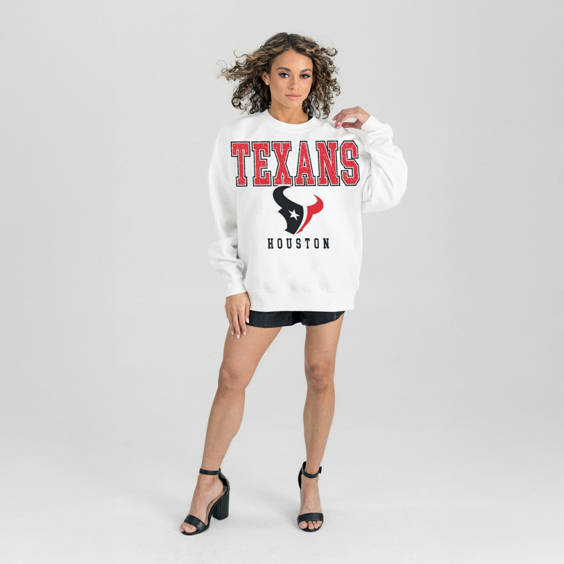 Houston Texans Gameday Couture Women's Sunday Drives Oversized Crewneck Pullover Sweatshirt - White Pullover